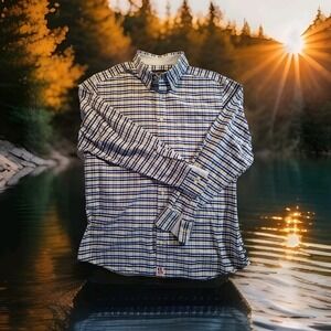 Charles‎ Tyrwhitt Blue White Plaid Button Up Dress Shirt Men's Large 1162
